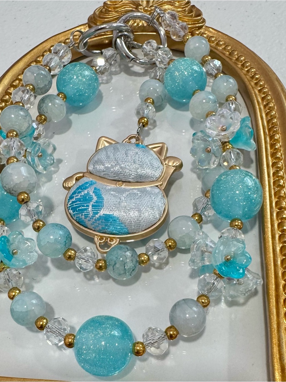 New  Turquoise Lucky Japanese Cat Charm Phone Case Strap